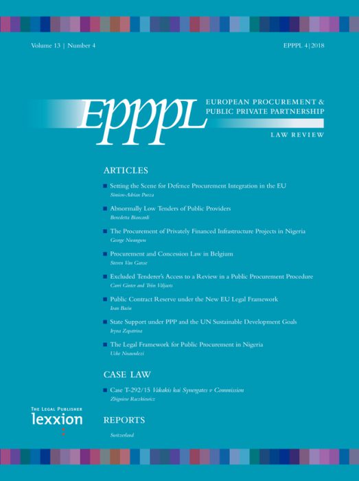 In the fourth issue of the EPPPL magazine it was published  the article by I. Zapatrina &#8220;State Support under PPP New Challenges in the Context of the UN Sustainable Development Goals&#8221; https://epppl.lexxion.eu/article/EPPPL/2018/4/0