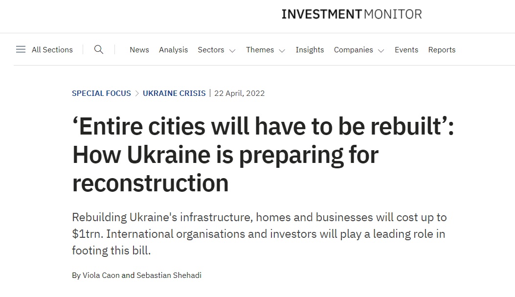 Стаття у виданні Investment Monitor щодо майбутньої відбудови України
